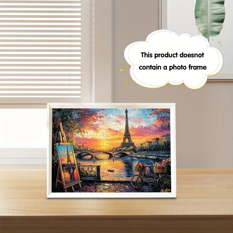Artystyczny Puzzle z Motywem Paryża, Wieża Eiffla, Zachód Słońca, Scena z Sztalugą, Gra dla Dorosłych, Motyw Miejski, Gra Intelektualna, Dekoracja Domu, Rozrywka