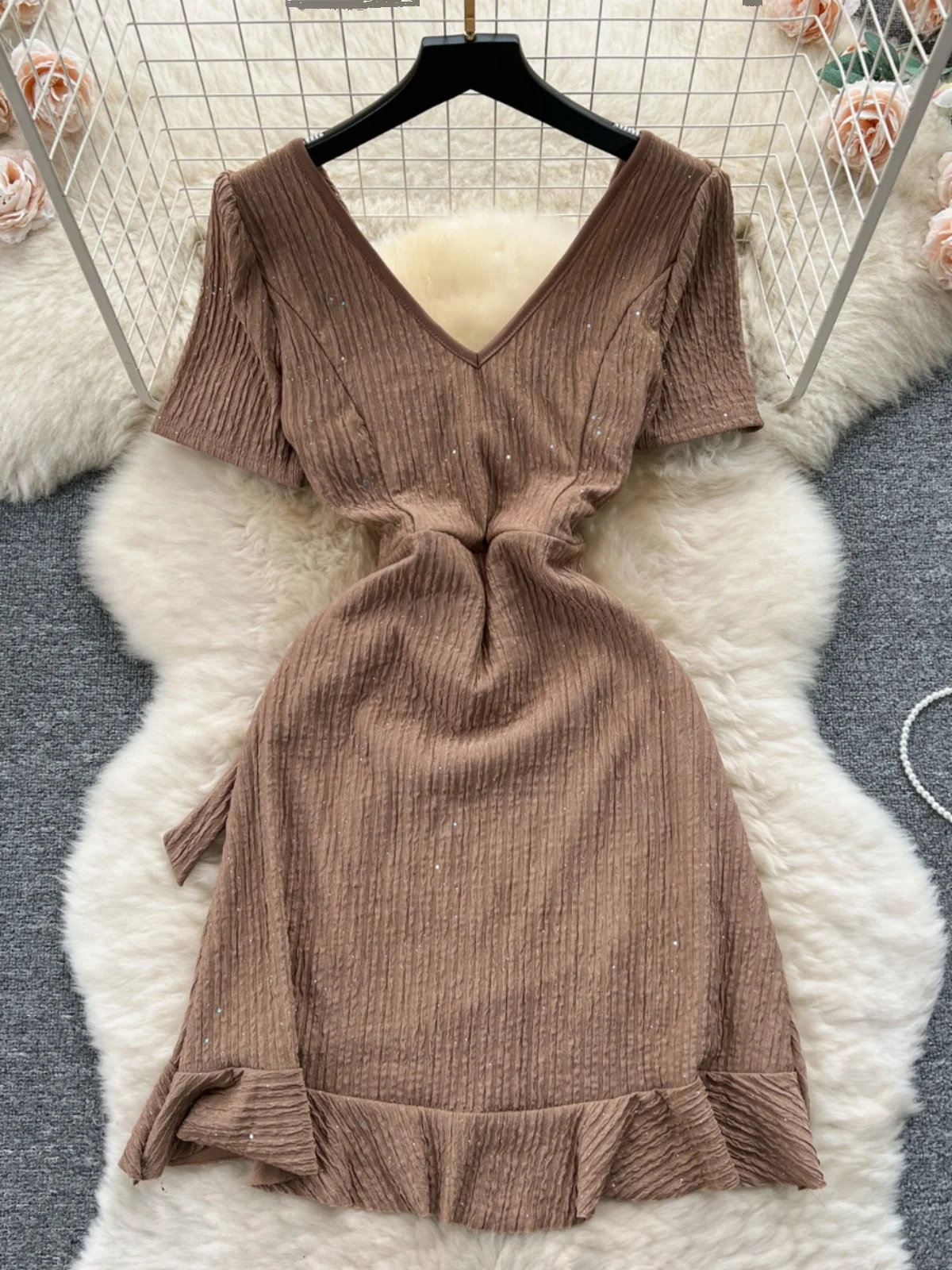 Ele ort Sve Wrap Dr vrouwen Taille Cinching Zoete Kant Zoom Hoge Taille A-lijn Lente Zomer Nieuwe Sle Koreaanse versie