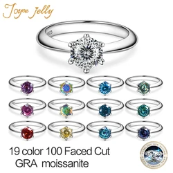 JoyceJelly 19 Color 100 Faced Cut Moissanite Rings VVS 3EX 1CT 6.5MM S925 Sterling Silver Luxury Fine Jewelry For Women Wedding