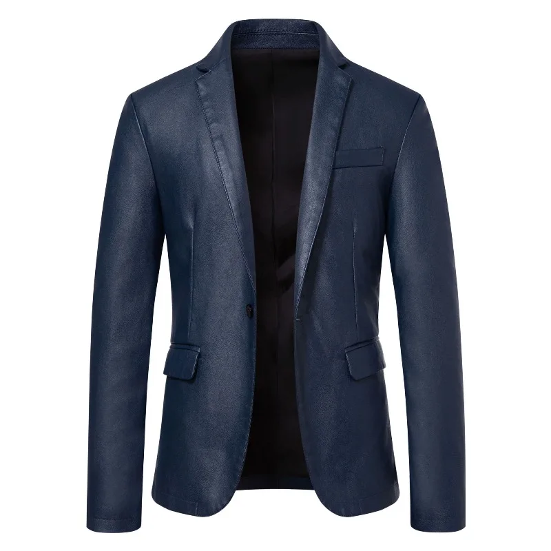 New Fashion Men Leather Suits Jackets Formal Blazers Coats Good Quality Male Slim Business Casual PU Leather Blazers Jackets  5X