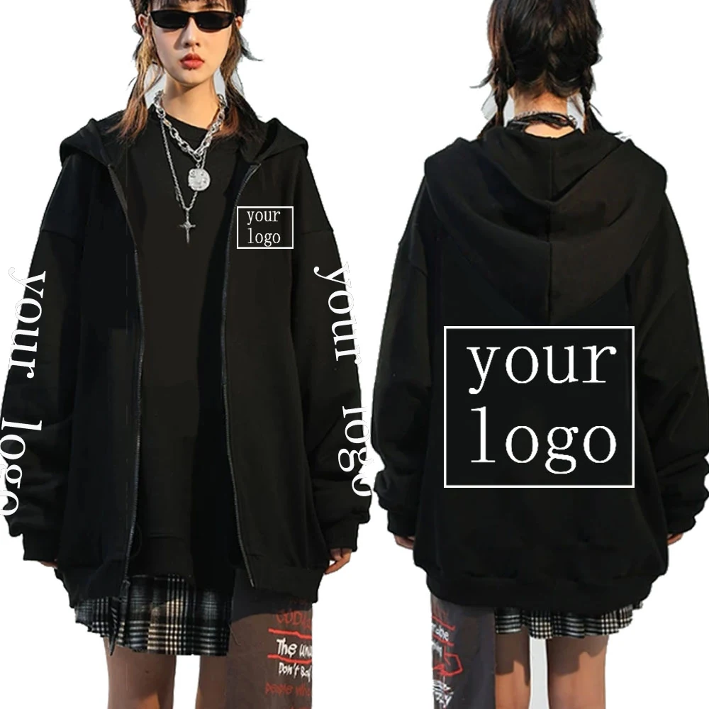 Your Own Design Brand Logo/Picture Zip Up Hoodies Custom Men Women Text DIY Print Zipper Sweatshirt Loose Casual Jackets Coats