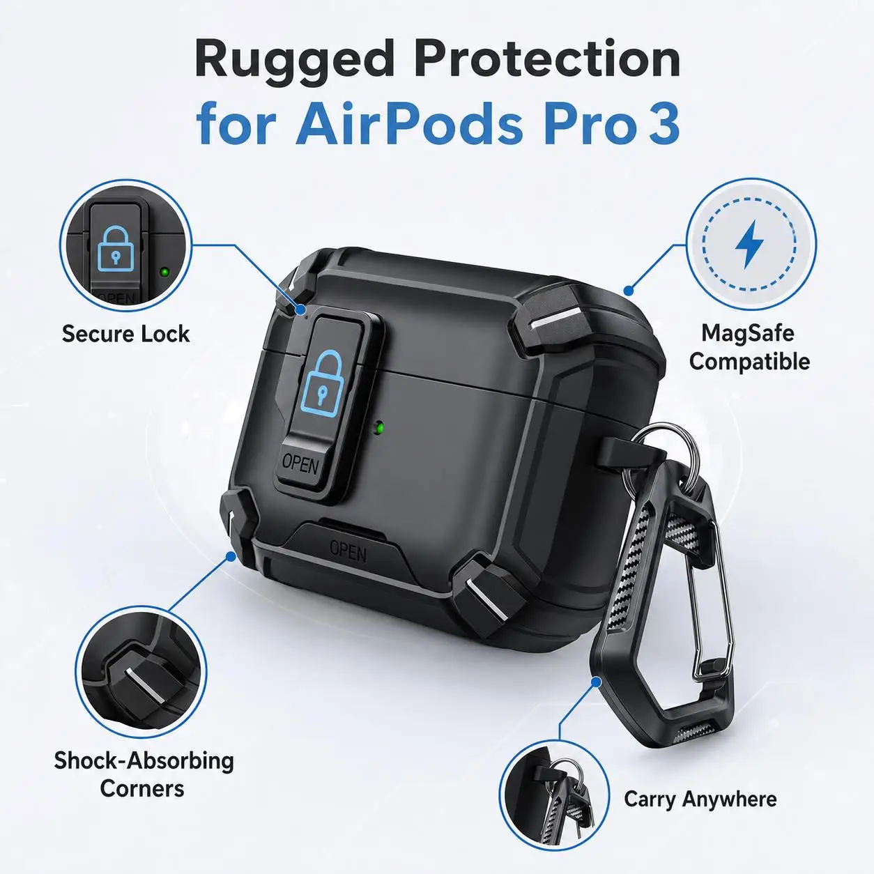 for AirPods Pro 3 /Pro 2/Pro/4 Magnetic Automatic Lock Case with Phone Stand&Keychain Compatible with Magsafe for AirPods 4/Pro3