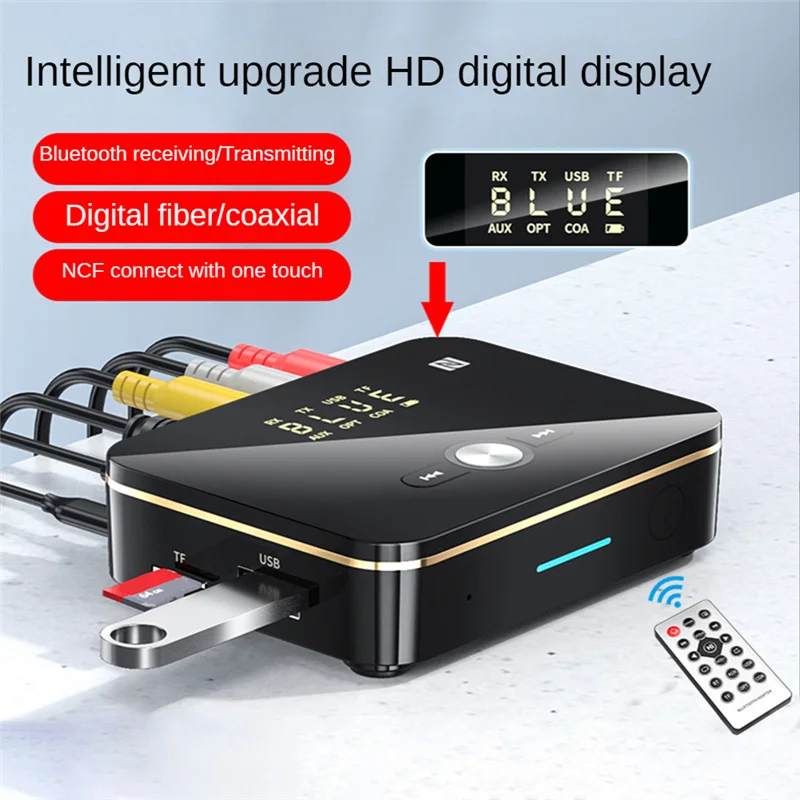 

NFC Digital Display Bluetooth Adapter NFC Bluetooth 5.0 Receiver Transmitter 3.5mm Bluetooth Audio Adapter-AB01