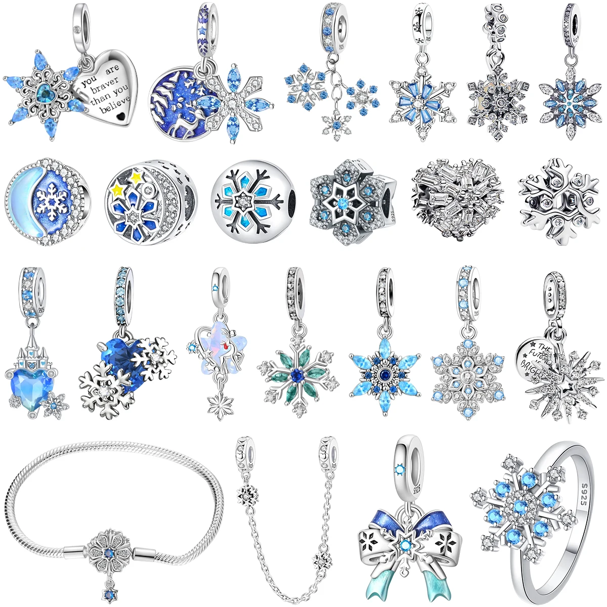 الشتاء سلسلة سحر 925 فضة الدورية ندفة الثلج المعلقات كرة الثلج الخرز صالح المرأة سوار قلادة DIY بها بنفسك مجوهرات هدية #1