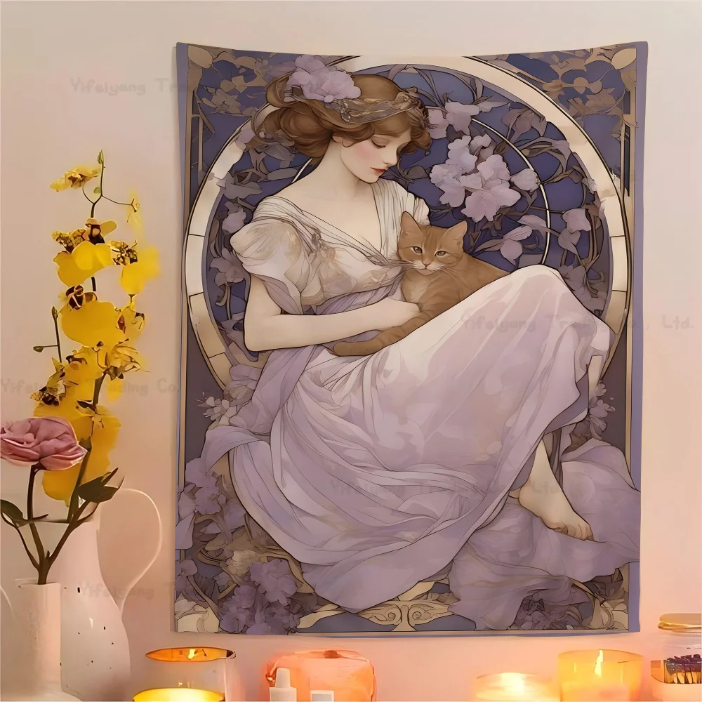 Alphonse Mucha Colorful Tapestry Wall Hanging Hanging Tarot Hippie Wall Rugs Dorm Wall Art Decor