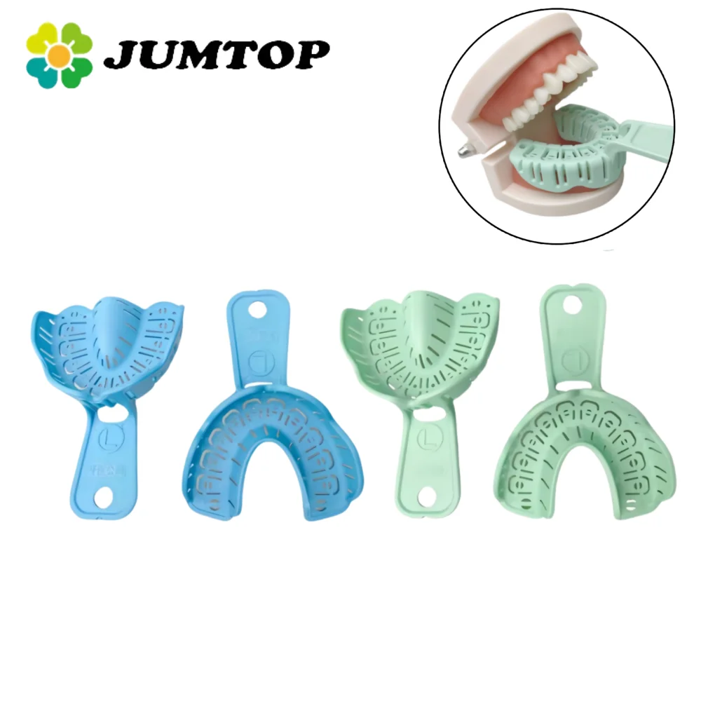 

3 Pairs Dental Impression Trays Green, Full/Partial Mouth Removable Plastic Tray with Foldable Baffle, S/M/L Size for Implant