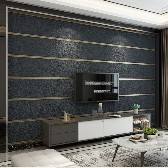 Modern and simple deerskin pile wallpaper living room 3D film horizontal bar vertical stripe bedroom TV background wallpaper