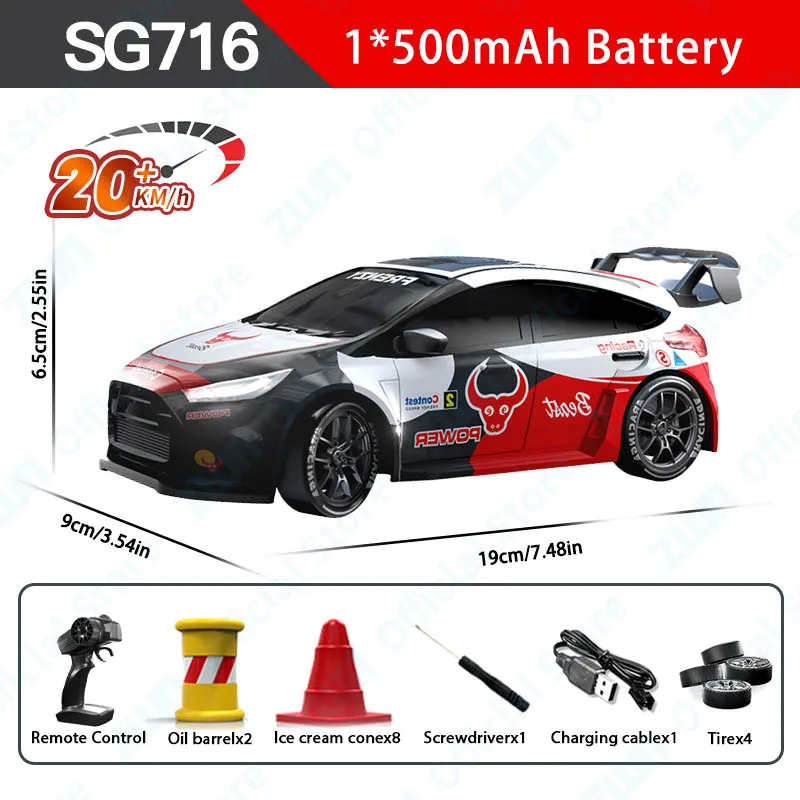 SG716 1:24 2.4G Model RC Auto met LED Verlichting 4WD Hoge Snelheid Afstandsbediening Drift Auto Radiografisch Bestuurde Raceauto Speelgoed Cadeau voor Kinderen