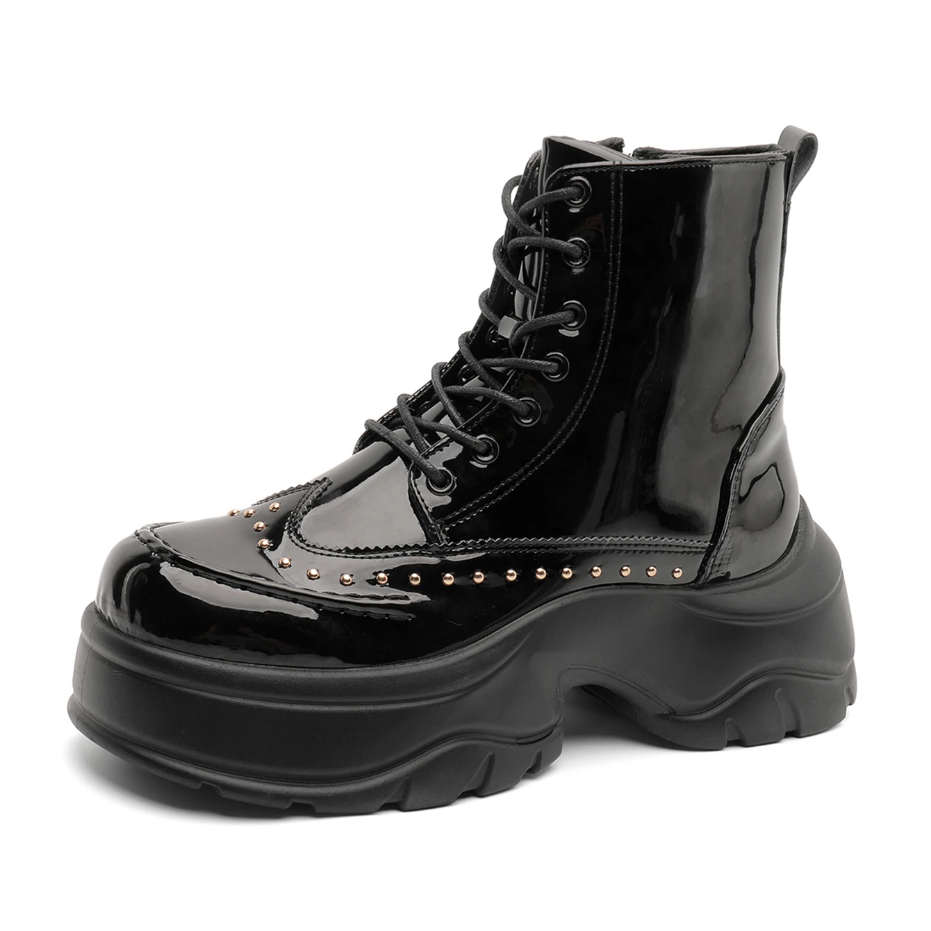 

Дизайнерские мужские мотоциклетные ботинки с заклепками, обувь в стиле панк, рок-стенический стиль, шнуровка, толстая подошва, 4,5 см, обувь-лифты, мужские кожаные ботинки