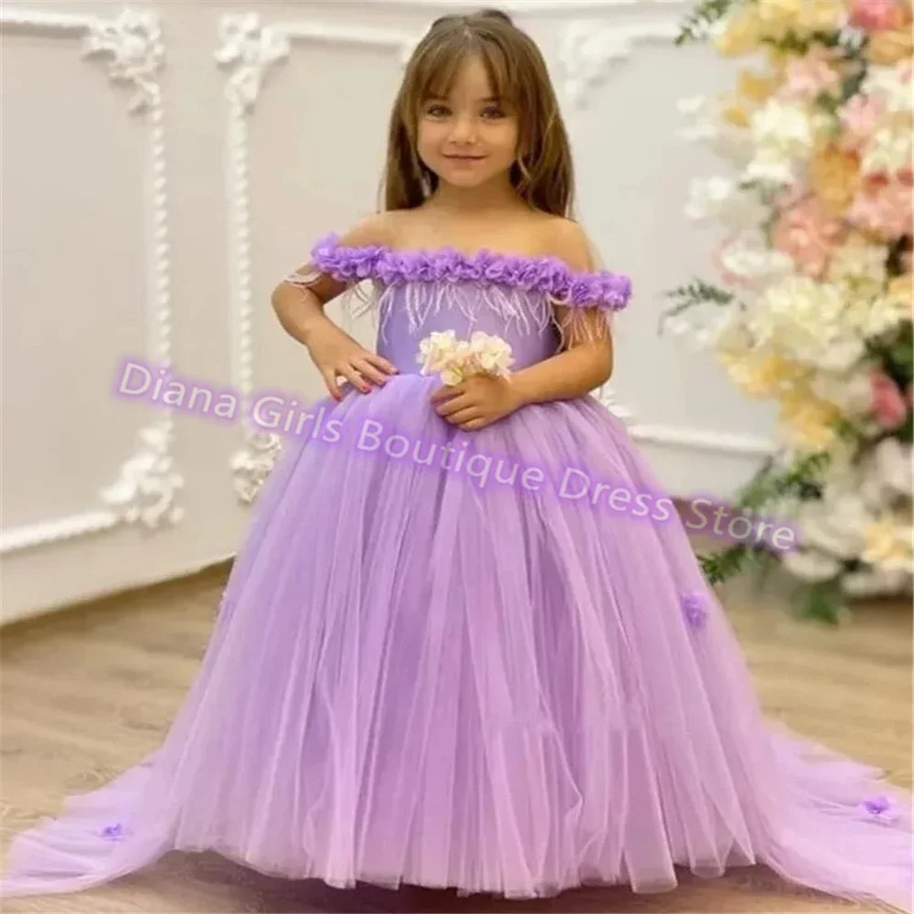 Flowers Girl Dress Lavender Little Baby Girls Princess Wedding Dresses Puffy Kids Birthday Gift Kid Party First Communion Gowns