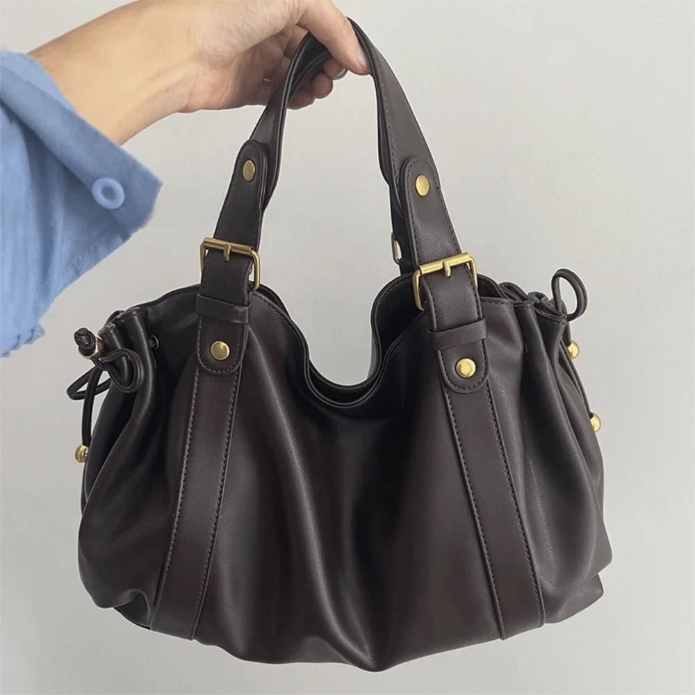 Trend Black Coffee Women's Handbag Soft PU Leather Top-handle Tote Bag Large Capacity Shoulder Boston Bag