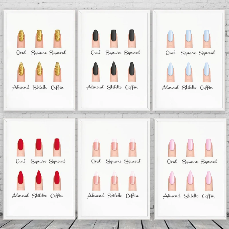 Fashion Nail Shapes Beauty Salon Spa Canvas Posters and Prints Decor Makeup Gifts Nail Type Guide Art Canvas Picture Home Decor