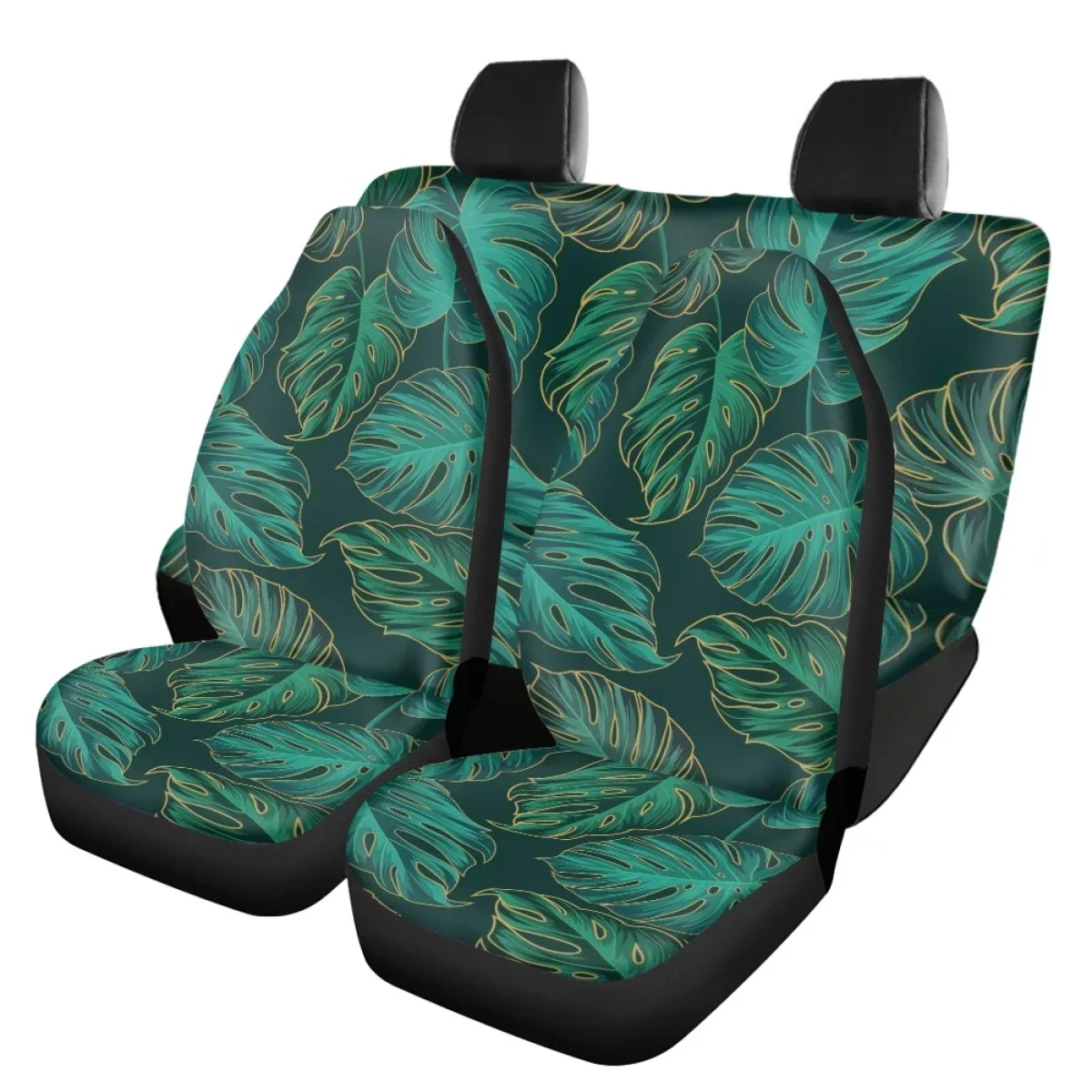 Car Seat Cover Hibiscus Monstera Beautiful Printing Heavy-Duty Nonslip Front/Back Seats Cover Full Set Universal Most Vehicles