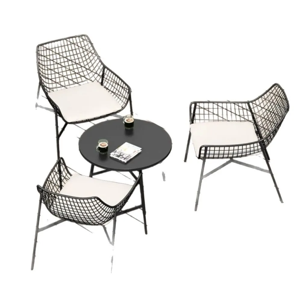 Stylish Outdoor Iron Mesh Round Table Chair Combination For Backyard Balcony Daily Leisure Gathering