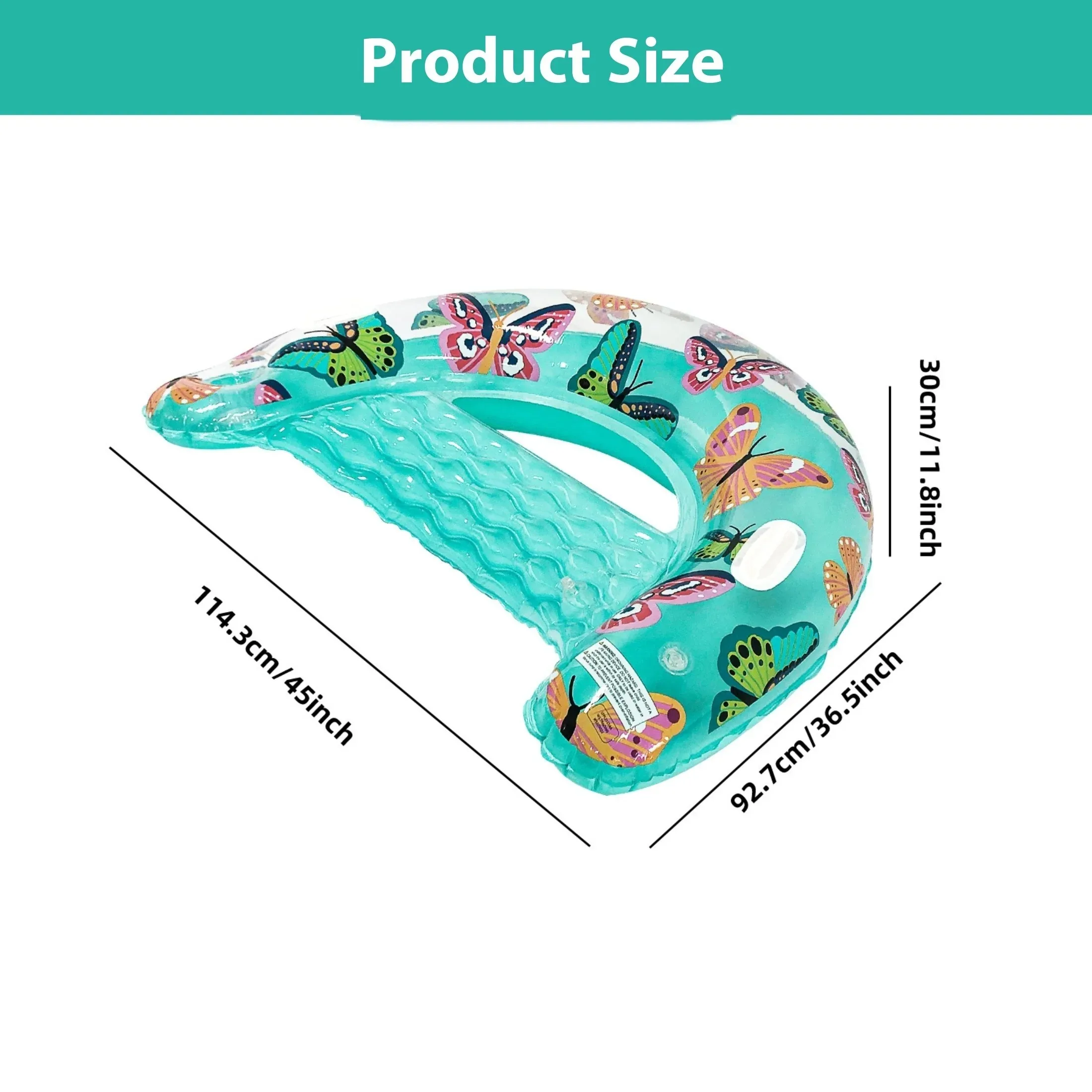 1 Stück U-förmiger aufblasbarer Schwimmkörper mit Schmetterlingsdruck, dicke PVC-Poolliege mit Getränkehalter, mintgrünes Schwimmbett