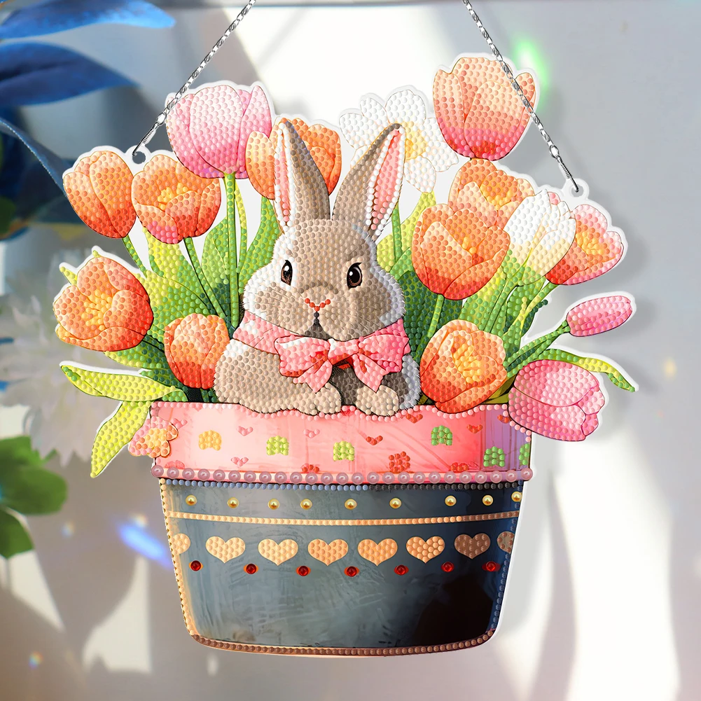 

Easter Theme 2D Flat DIY Hanging Diamond Art Kits Special Shape Diamond Art Pendant Single-Sided Drill Wall Door Decoration