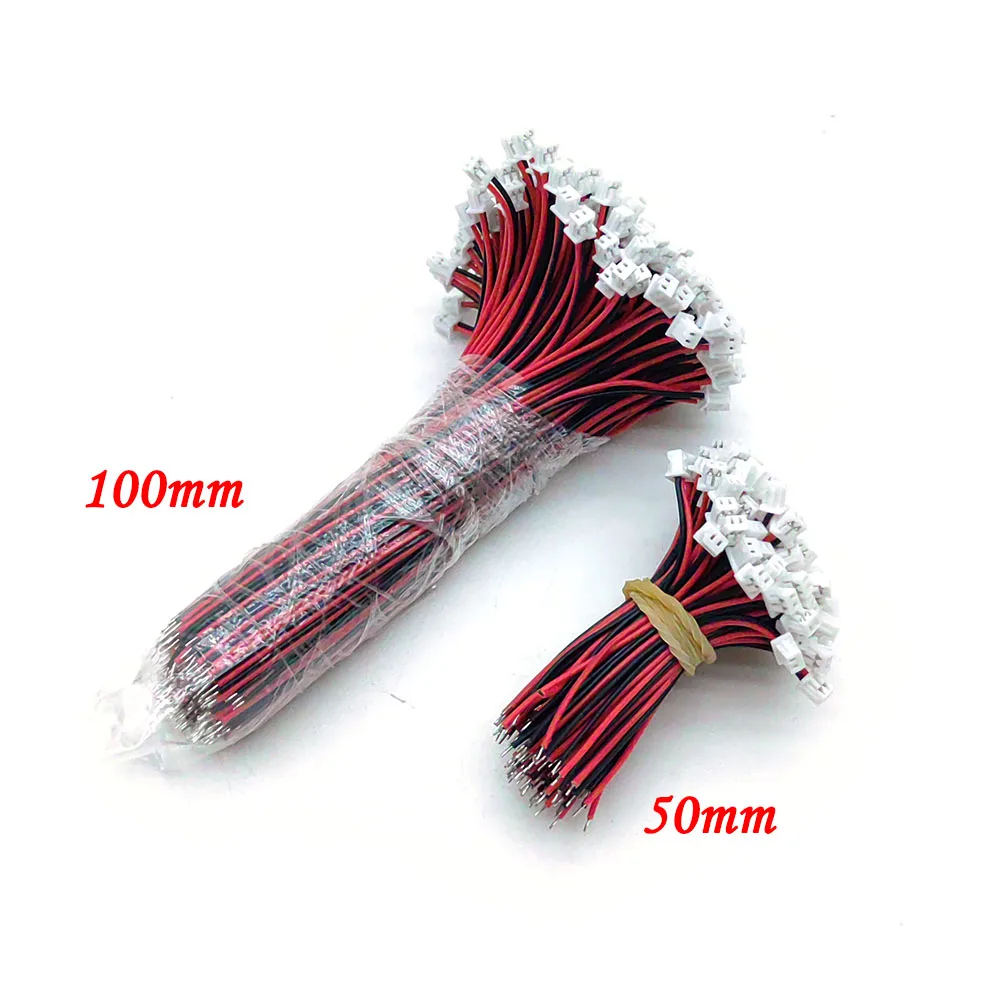 100 Uds Micro JST 1,25mm conector de Cable de 2 pines 1,25 MM JST 2P conector de Cable electrónico de un solo cabezal 10cm 50MM