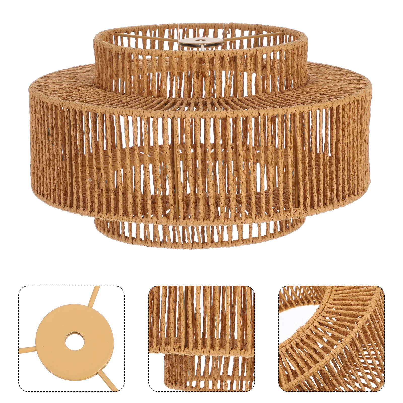 

1pcs Large Paper Rope Pendant Lamp Shade Woven Rattan Lighting Cover For Home Restaurant Cafe Mid Century Modern Hanging Fixture