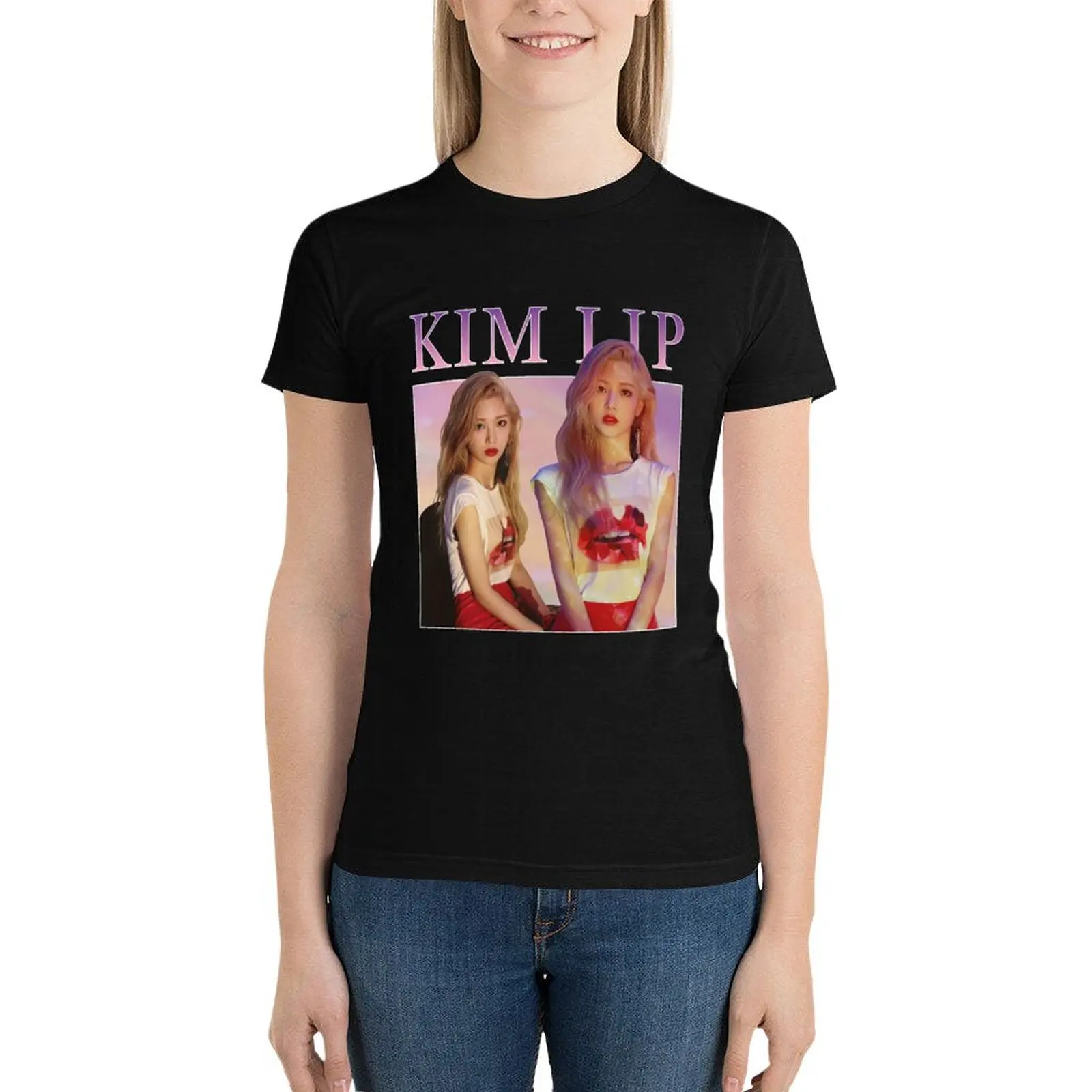 

LOONA Kim Lip Vintage Design T-Shirt Blouse summer clothes Short sleeve tee t shirt for Women