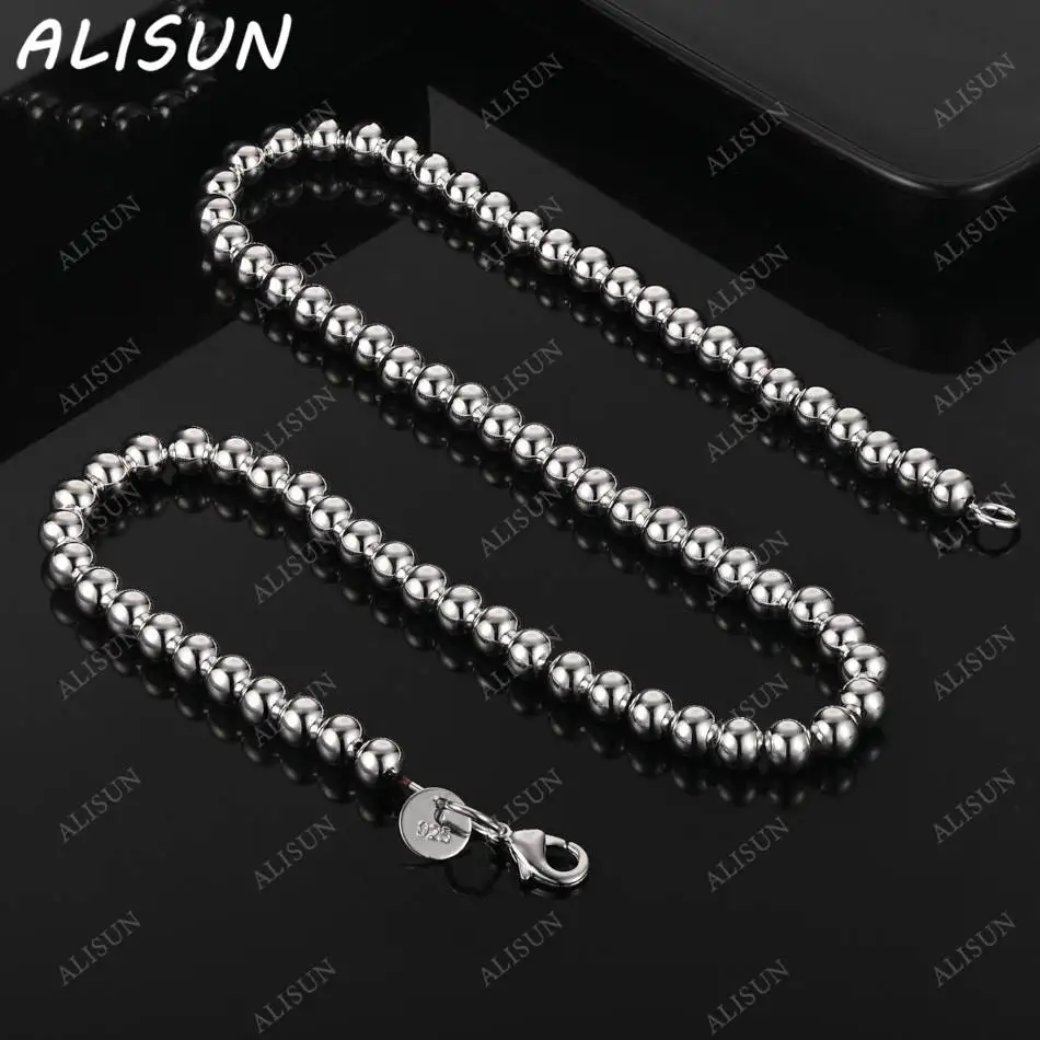 

ALISUN 925 Sterling Silver 6mm Beads Necklace For Women Men Anniversary Gift Popular Wild Fashion Romantic Jewelry