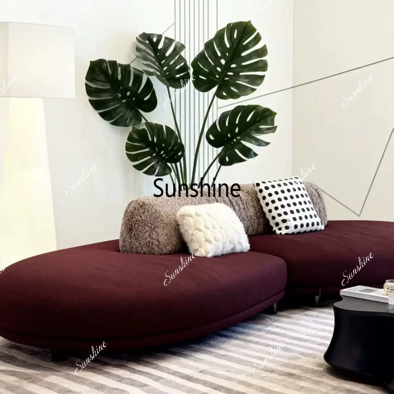 YYModern simple curved fabric light luxury living room design color matching personalized combination sofa