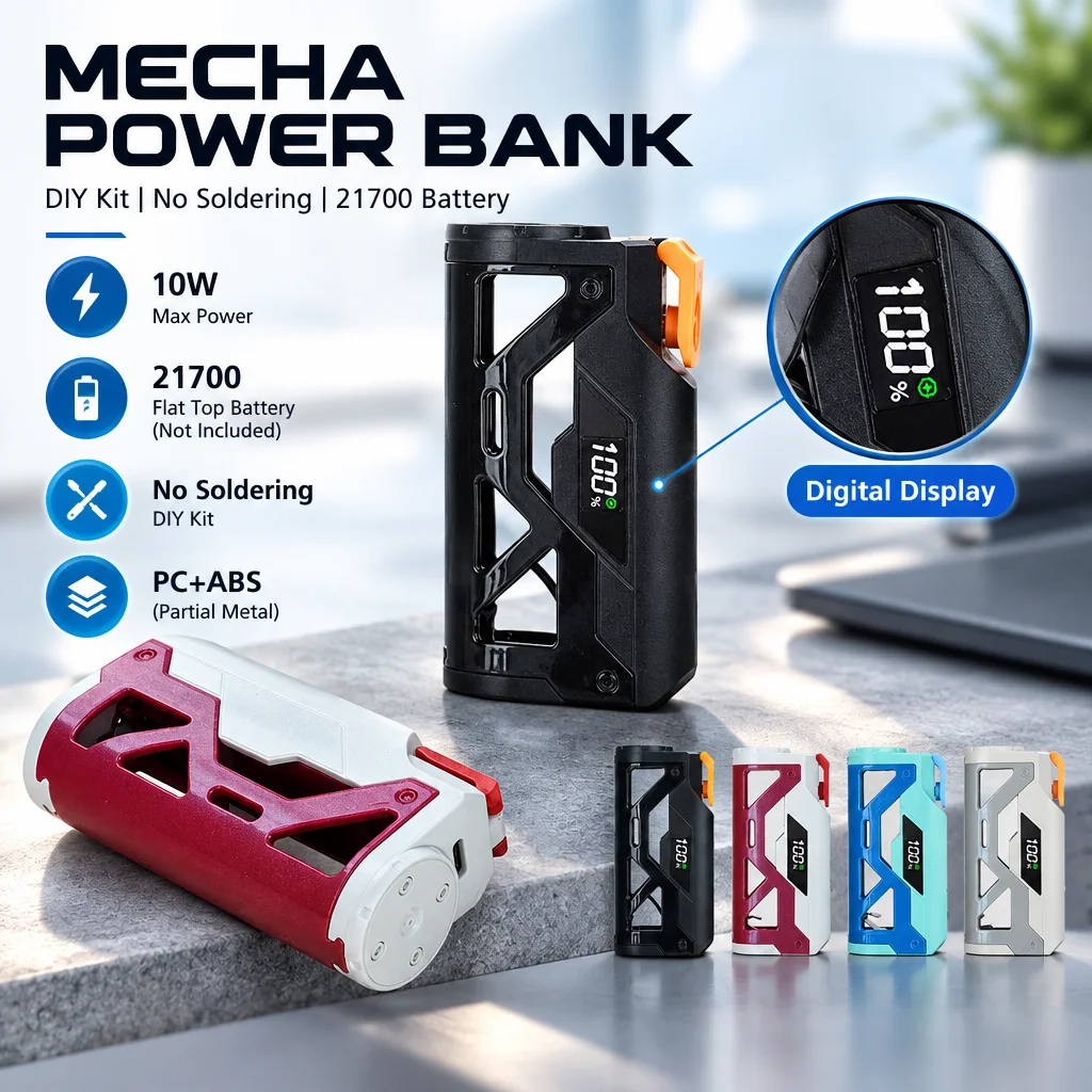 Solder Free 21700 Power Bank Case Diy Portable Charger Housing Mecha Style With Power Digital Display Max 10W No Battery