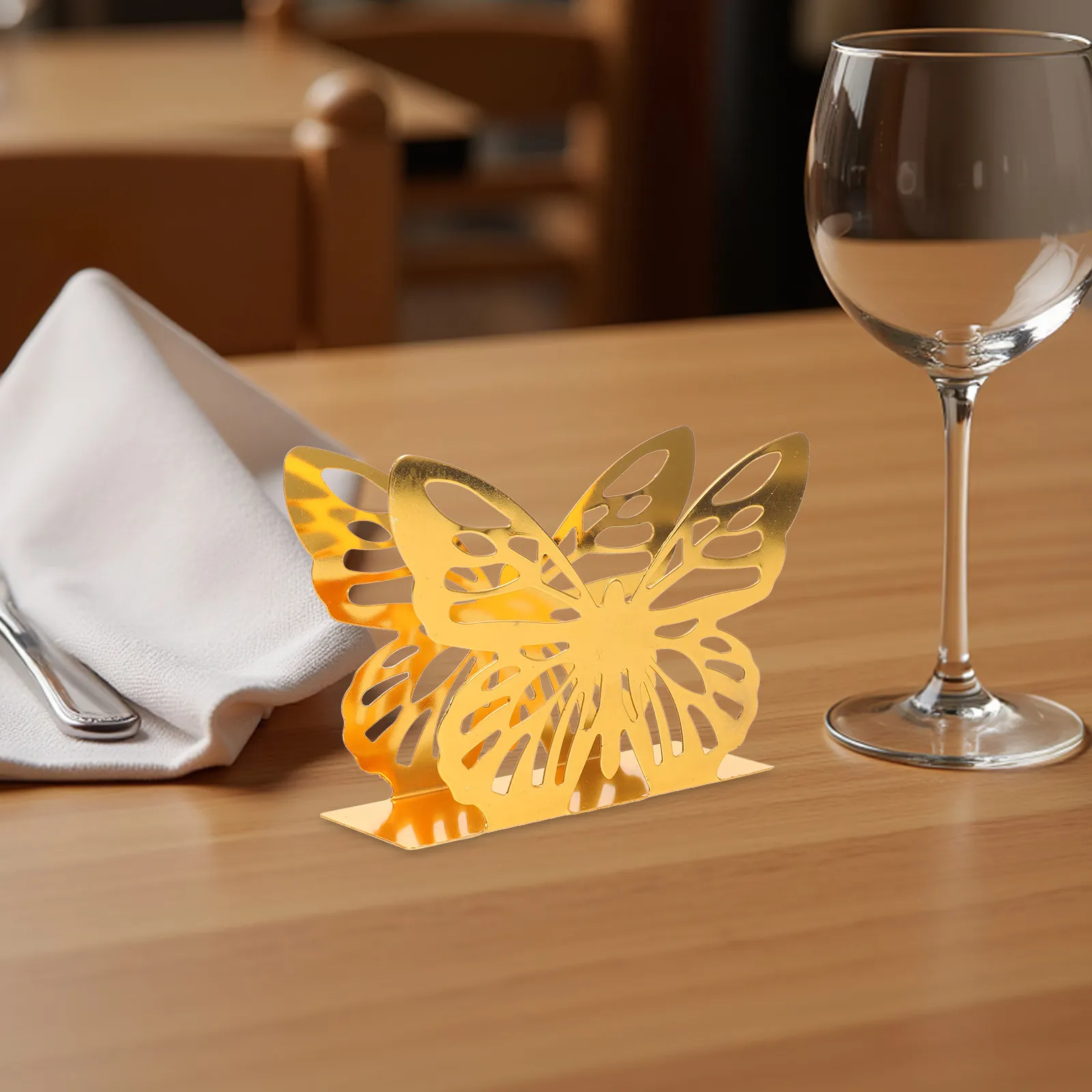 Butterfly Napkin Holder Table Gold Metal Decorative Upright Tissue Dispenser Countertop Dining Room Coffee Bar Cocktail Stand