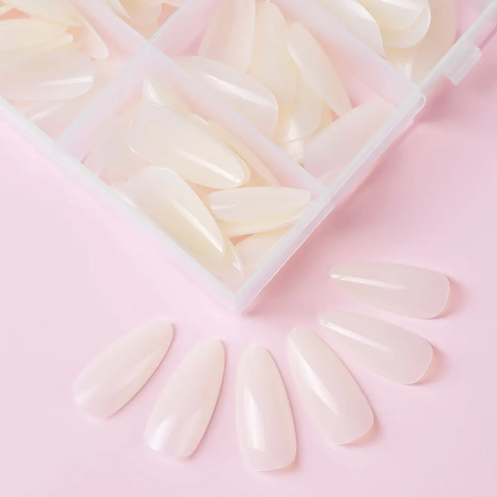 120Pcs French Almond False Nails White Mid-length Acrylic Almond Press on False Nails Wearable Full Cover Almond False Nail Tips