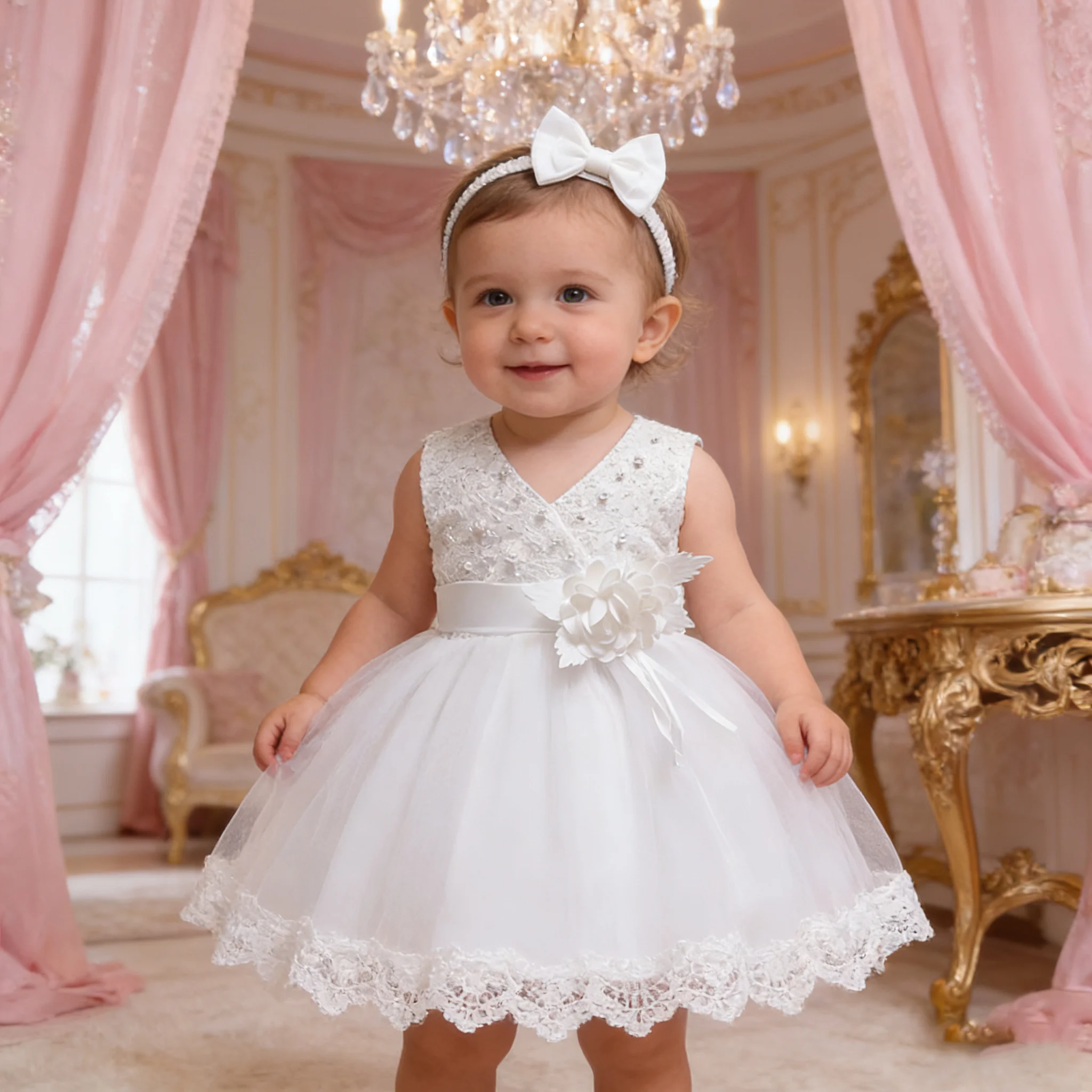 

White Wedding Birthday Gown Girls Lace Tutu Princess Dress Floral Embroidery Flower Girl Children Clothing Party Dress For baby