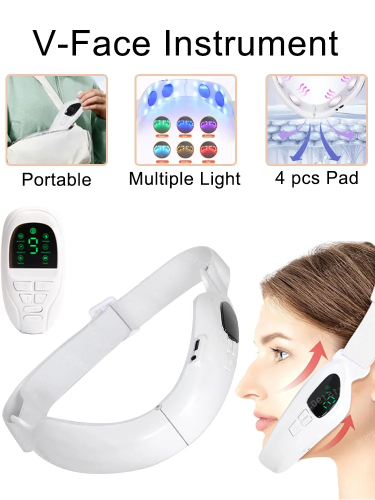 V フェイスリフティングマッサージャー美顔器二重あご軽減ランプ療法微電流美容引き締めリフトベルト顔
