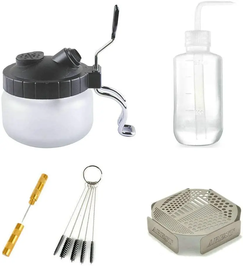 Joystar 5 Sets Multi Purpose Airbrush Brush Holder Washing Cleaning Glass Pot Jar Nozzle Repair Tools Plastic Bottle