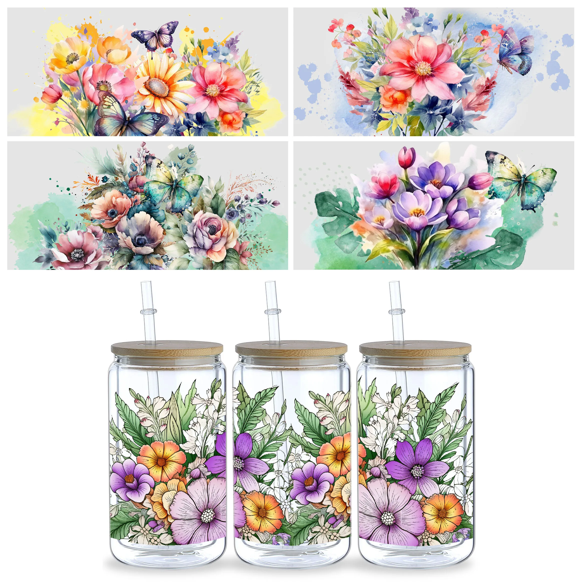 5 sheets of Butterfly,UV grade waterproof scratch-resistant self-adhesive paper,3D crystal DIY mugs,water bottles,glass cups