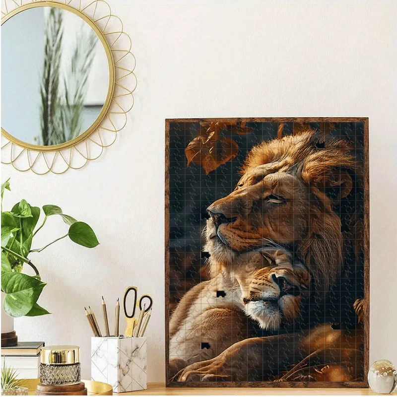 ライオン、抱きしめる、葉っぱパズル 500ピース/1000ピース 大人向けパズル - インタラクティブな家族ゲーム、大学の同室生との交流 - 知的挑戦