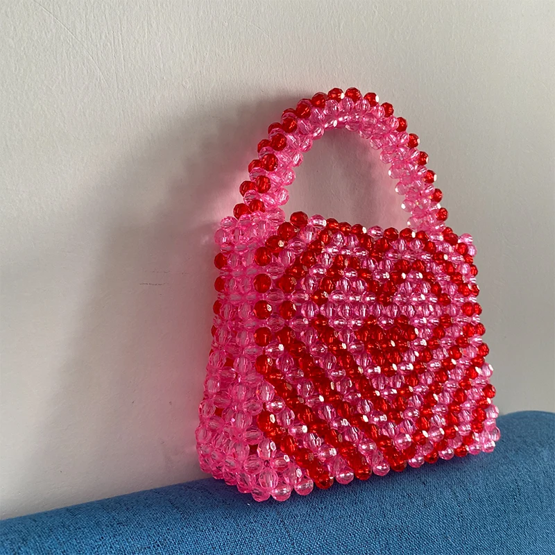 Beading Handmade Fashion Exquisite Shopping Totes Bags Female Pink Love Handbag for Women 2023 Party Dinner Valentine\'s Day