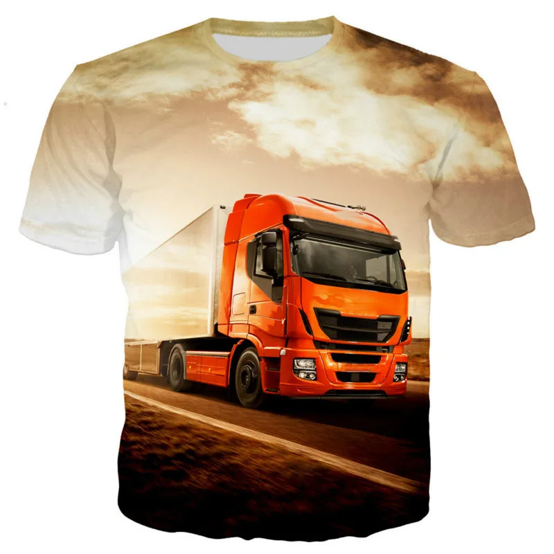 Summer New Heavy Truck 3D Print T-Shirts Fashion Men's Women Short Sleeve T Shirt Oversized Harajuku Y2k Tops Tees Kids Clothing