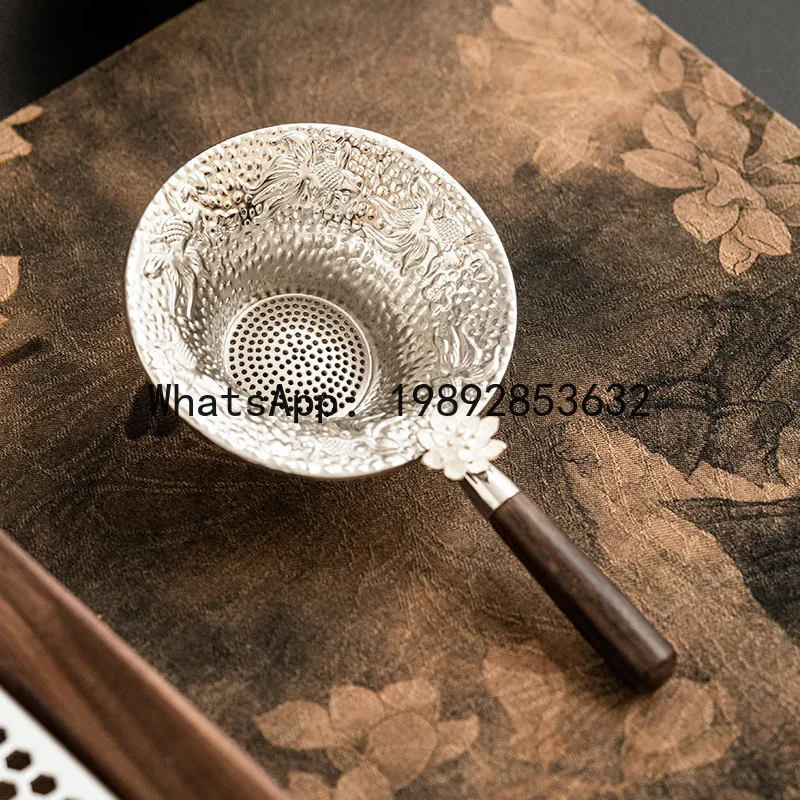 Fish playing in the lotus pond drain tea filter accessible luxury tea set accessories fair cup tea filter non-hot wooden handle