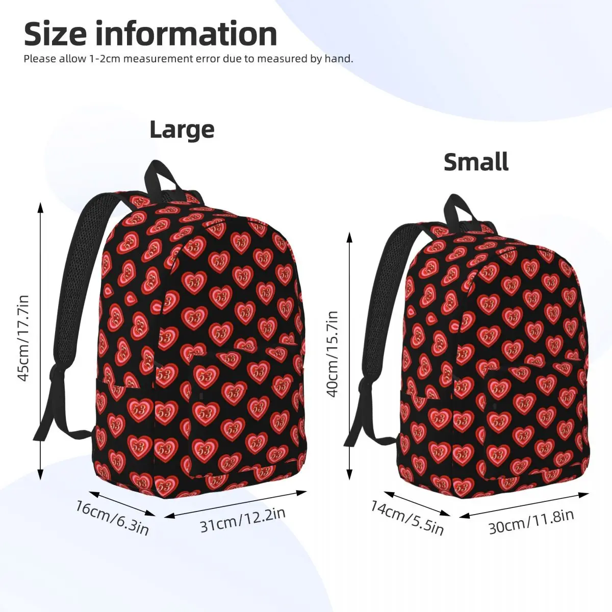 Mochila de coche de carreras de corazones, mochilas ligeras número 53 para hombre, regalo de Navidad, mochilas de escuela secundaria, mochila de entrenamiento de alta calidad