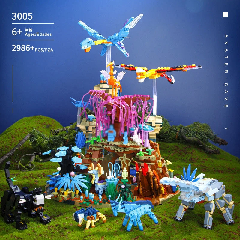 Pandoran Cave Biome Bouwstenen Kit MOC Bioluminescerend Alien Ecosysteem met Planten & Wezens 2986PCS Sci-Fi Model Bricks