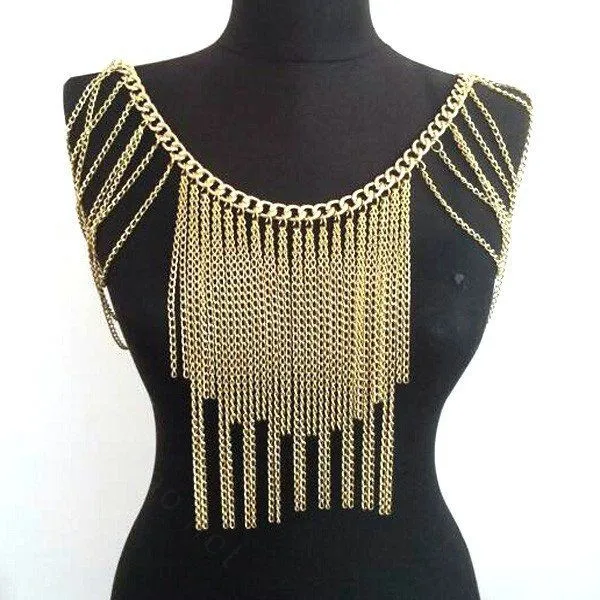 

European and American fashion metal multi-layer fringed necklace body chain, accessories for accessories