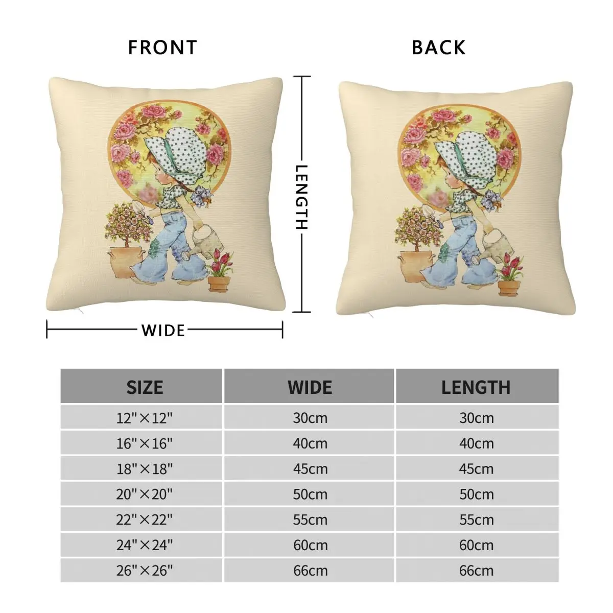 Sarah Kay Girl Roses Watering Can Square Pillowcase Polyester Linen Velvet Pattern Zip Decor Pillow Case Home Cushion Cover