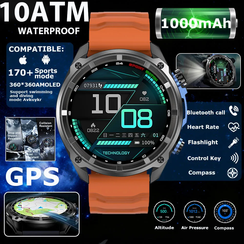 

T-Rex 3 Military Grade 1000mAh Battery Smart Watch 10ATM Waterproof GPS Compass Altimeter Call AMOLED Men Swim Sports Smartwatch