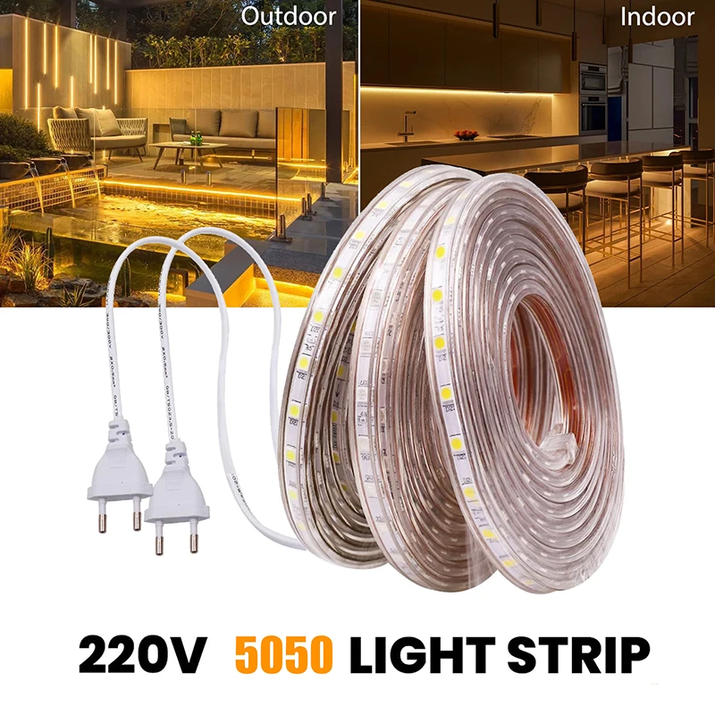 Bande lumineuse LED étanche avec prise UE, lumières dégradées, lumière de chambre, décorations de Noël, fête de mariage, SMD 5050, 220V, 10 m, 15 m,