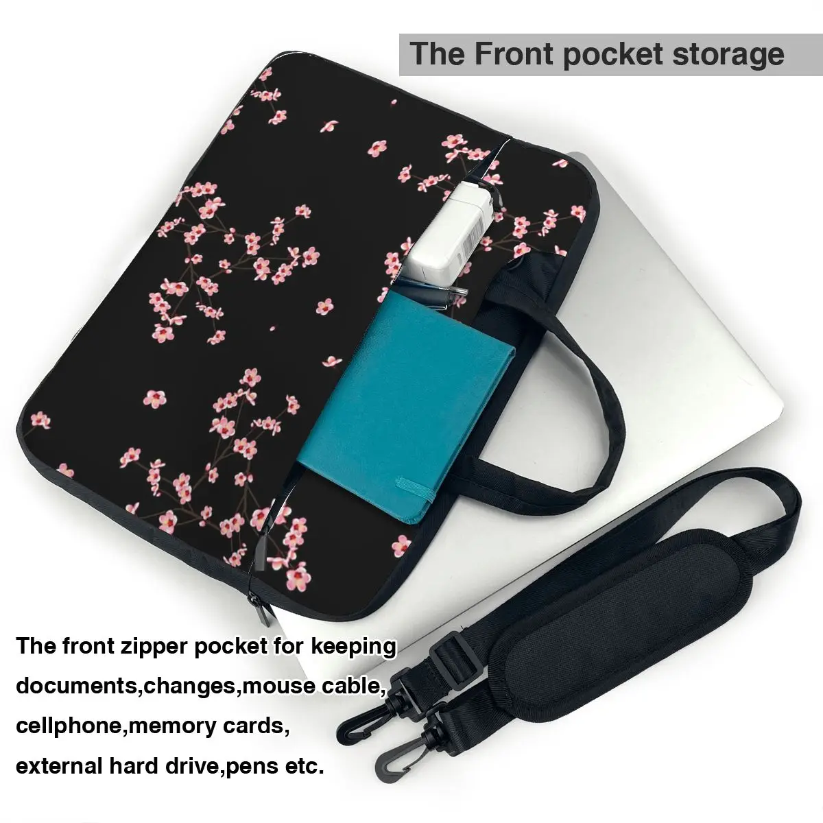 Japanese Sakura Cherry Blossoms Crossbody Laptop Bag Case Computer Bag 13 14 15.6 Inch Notebook Pouch for Macbook Pro Lenovo 5