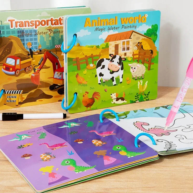 Creative Magic Water Drawing book Water containing Brush Reusable Graffiti Enlightenment Interactive Game Animal Dinosaur