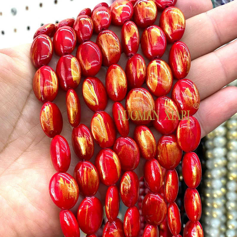 13x18MM Natural Stone Oval Red Coral Black Onyx Color Persian Jades Spacer Beads for Jewelry Making DIY Bracelets Accessories