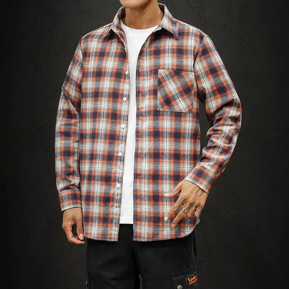 Elegant Classic Fit Men'S Streetwear Shirt Men Fashion Fashionable Square Printing Lightweight Breathable Long Camisa Masculina