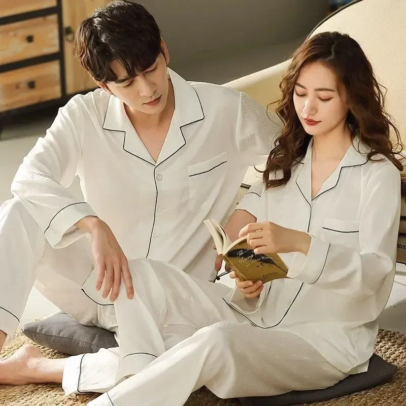 

Couples Men Silk Pajamas Satin Pijama Set New Thin Homewear Women Two-piece Ice Size Pijma Plus Hombre