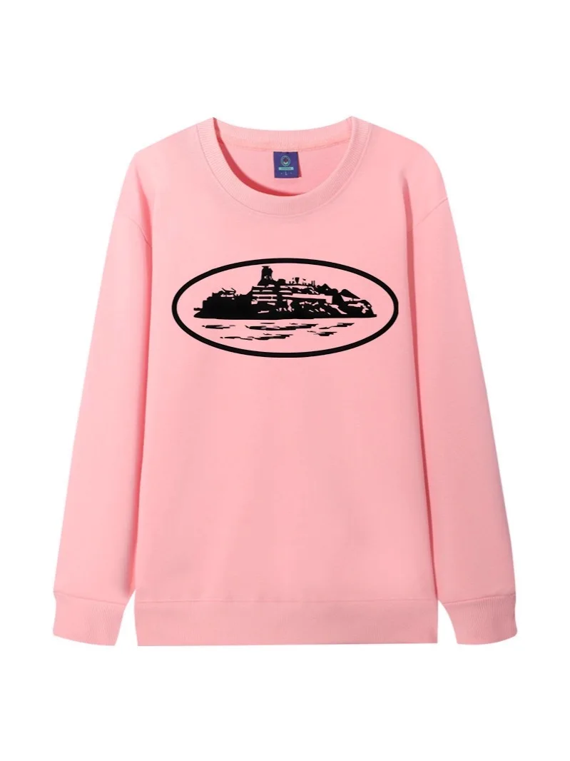 Diabo ilha impressão solta ajuste redondo ne moletom algodão y2k streetwear ex longo sve retro sle facionable confortável