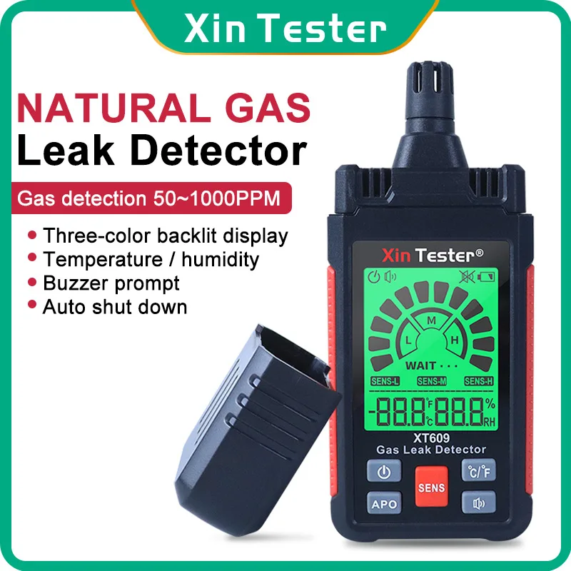 

Xin Tester Digital Natural Gas Leak Detector Flammable Gas Analyzer Propane CO Methane Gas Leak tester 50-1000PPM XT609