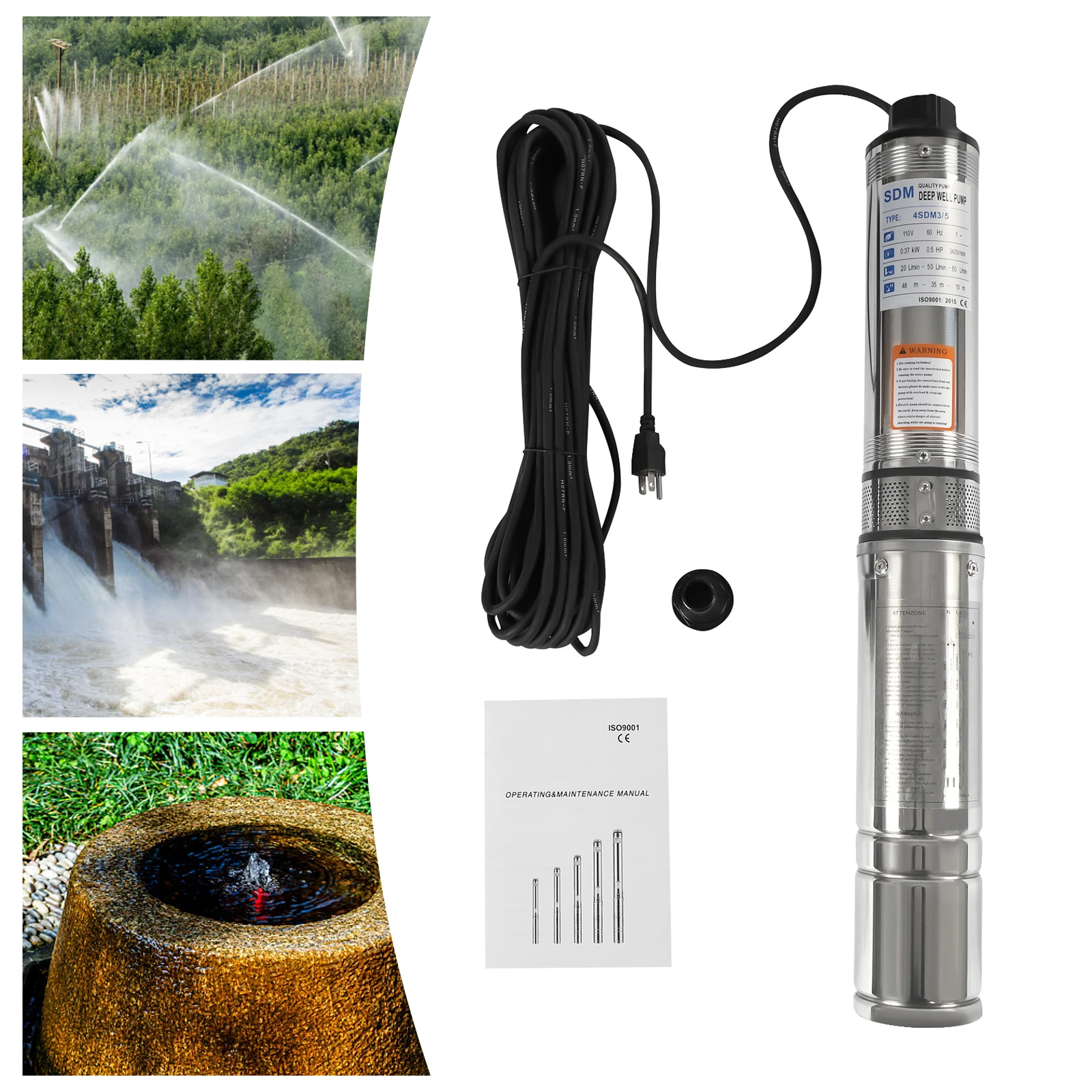 bomba submergivel do poco do tubulacao do od 110v 60hz 037kw 05hp 125 outlet submersivel bore pump submer aco inoxidavel 01